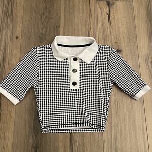 NEW IVL Cropped Collar Polo Sz 8 Black White Checkered Crop Top Golf Pickleball